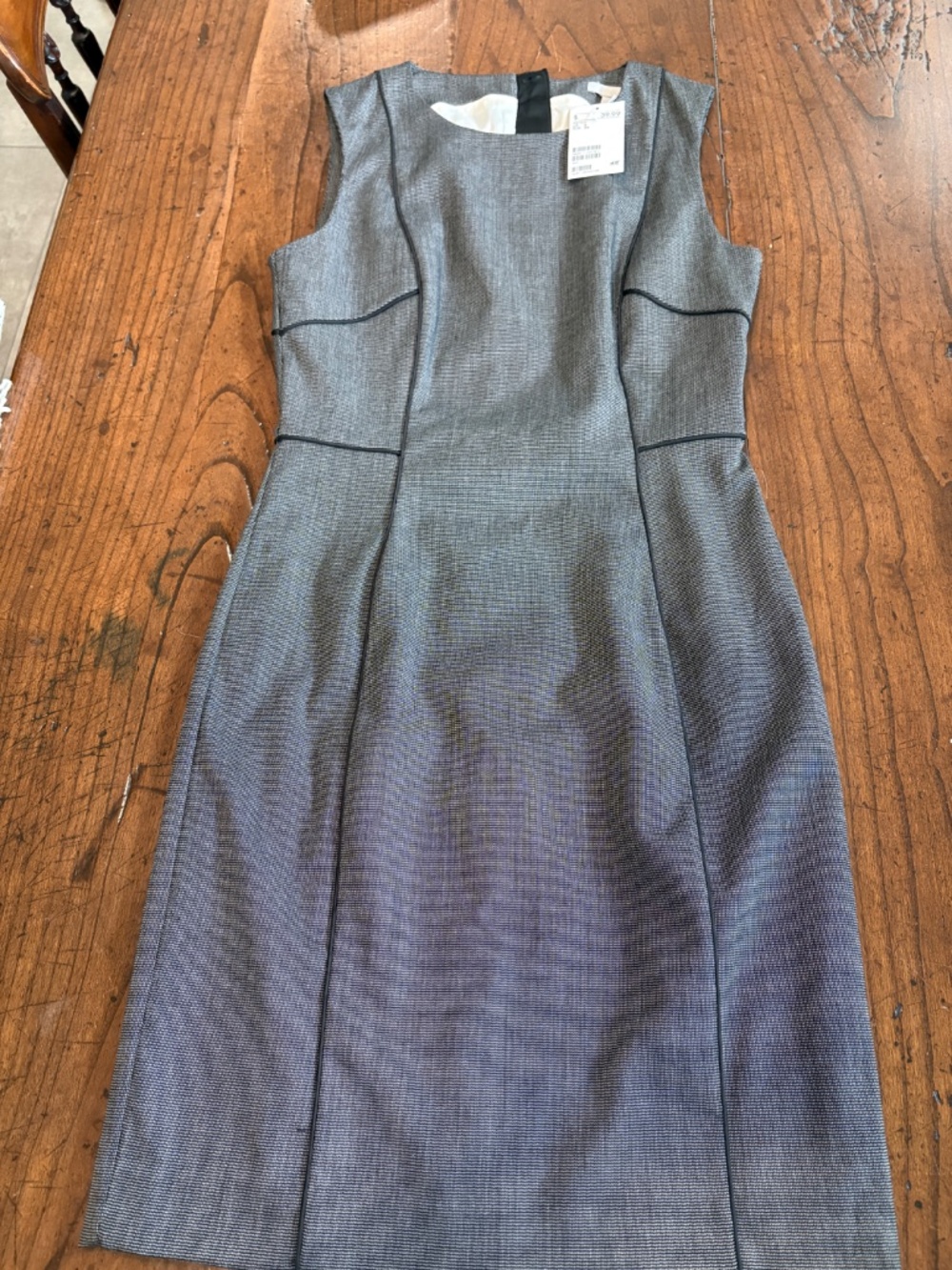 H&M Gray Sleeveless Career Sheath Dress Black Piping NWT Size 6